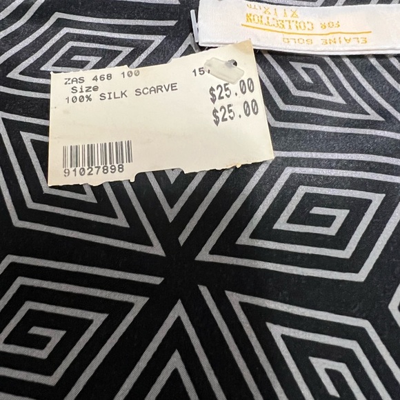 Vtg 100%Silk Scarf - Elaine Gold for Collection XIIX Black Grey Geometric NWT - Picture 3 of 12